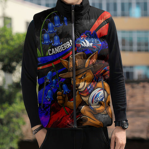 Personalized Australian Capital Territory Oztag Sleeveless Puffer Jacket ACT Canberra Kangaroo Mascot Royal Bluebell