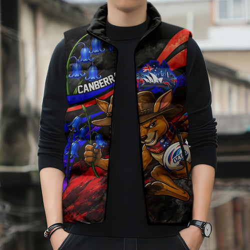Personalized Australian Capital Territory Oztag Sleeveless Puffer Jacket ACT Canberra Kangaroo Mascot Royal Bluebell