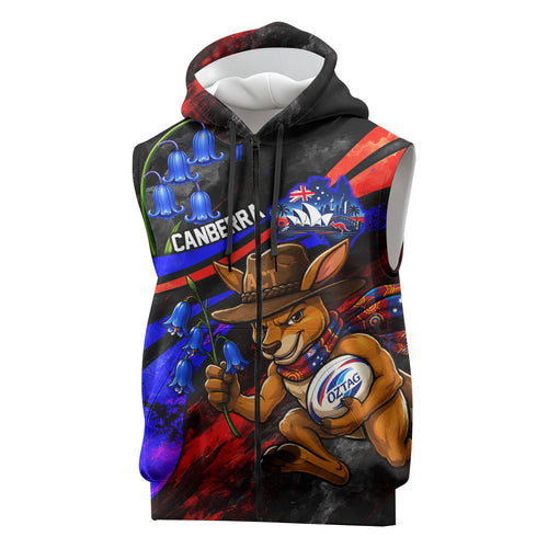 Personalized Australian Capital Territory Oztag Sleeveless Zip Hoodie ACT Canberra Kangaroo Mascot Royal Bluebell