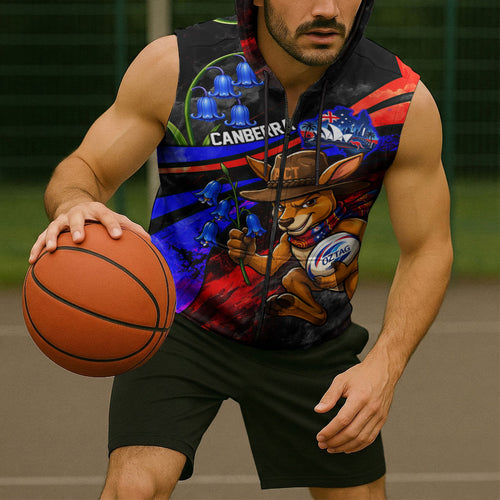 Personalized Australian Capital Territory Oztag Sleeveless Zip Hoodie ACT Canberra Kangaroo Mascot Royal Bluebell