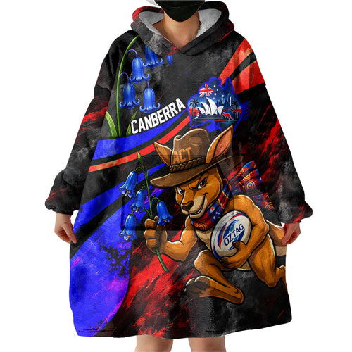 Personalized Australian Capital Territory Oztag Wearable Blanket Hoodie ACT Canberra Kangaroo Mascot Royal Bluebell