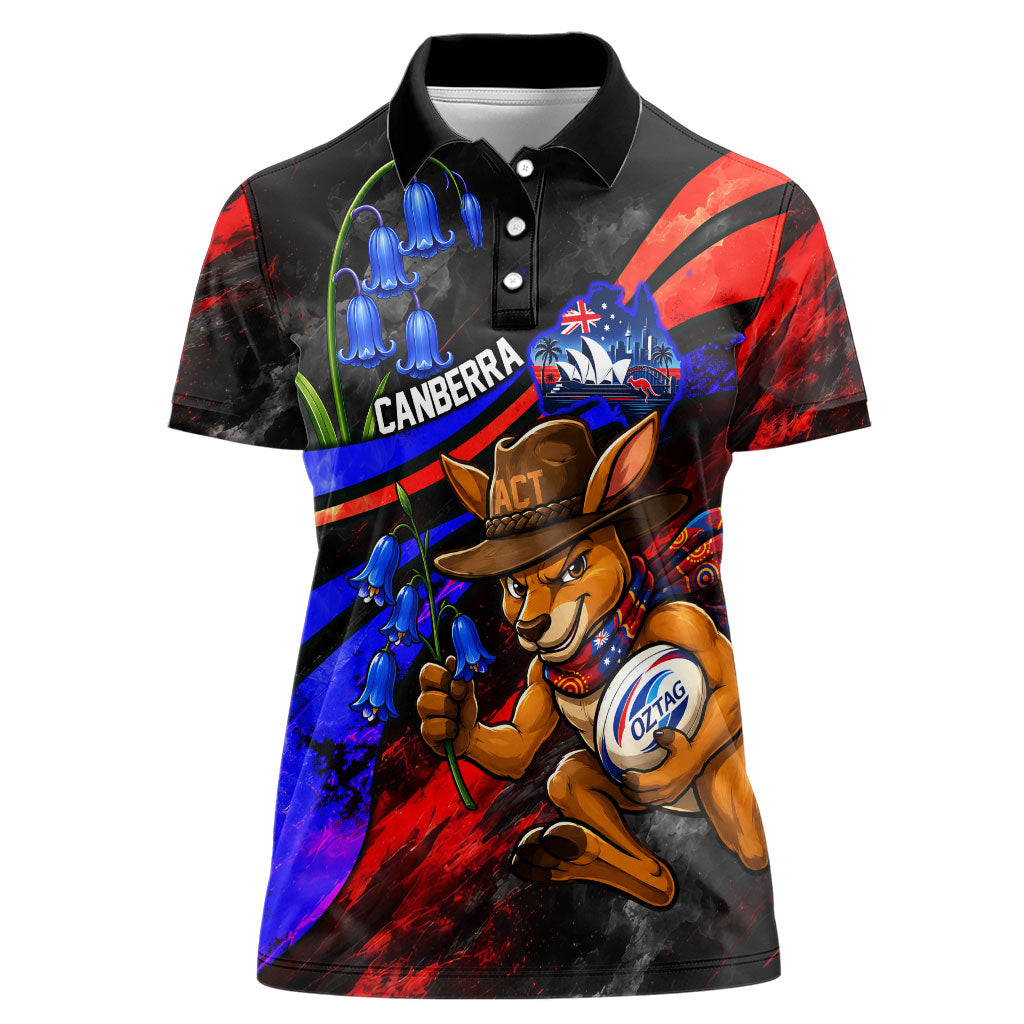 Personalized Australian Capital Territory Oztag Women Polo Shirt ACT Canberra Kangaroo Mascot Royal Bluebell
