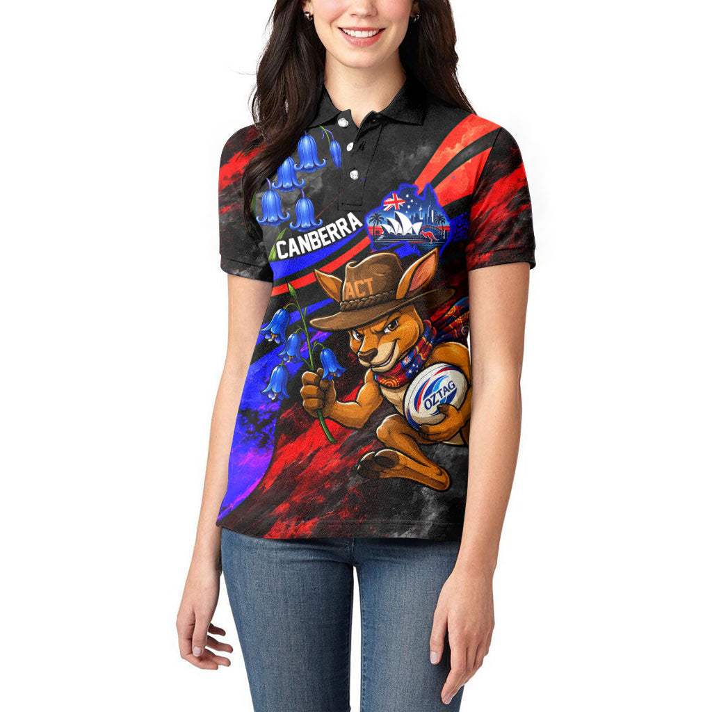 Personalized Australian Capital Territory Oztag Women Polo Shirt ACT Canberra Kangaroo Mascot Royal Bluebell