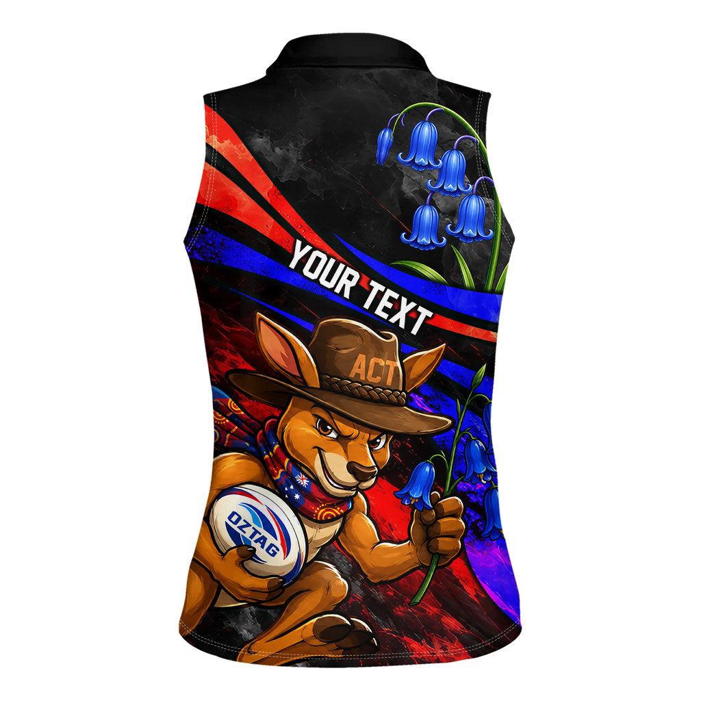 Personalized Australian Capital Territory Oztag Women Sleeveless Polo Shirt ACT Canberra Kangaroo Mascot Royal Bluebell