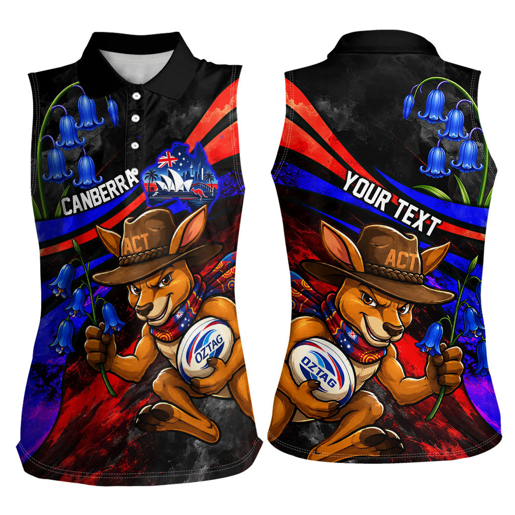 Personalized Australian Capital Territory Oztag Women Sleeveless Polo Shirt ACT Canberra Kangaroo Mascot Royal Bluebell