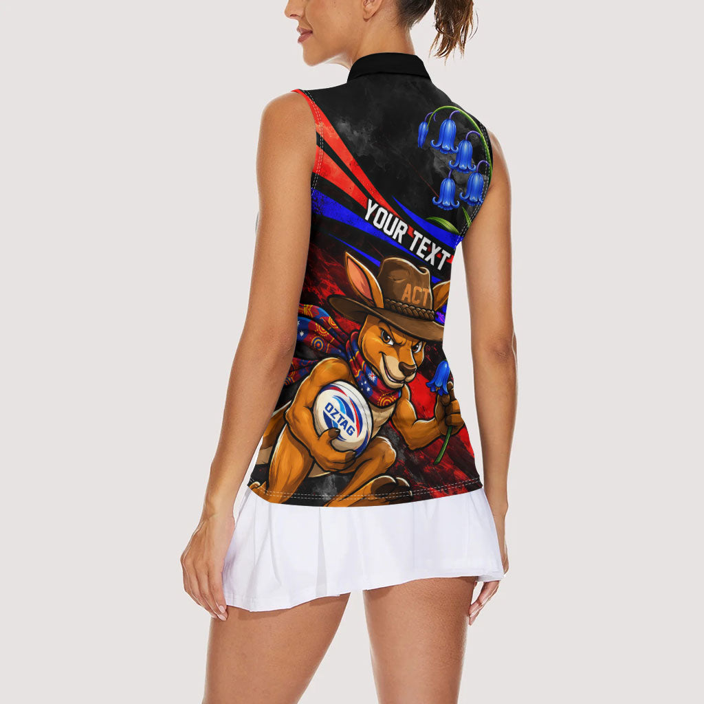 Personalized Australian Capital Territory Oztag Women Sleeveless Polo Shirt ACT Canberra Kangaroo Mascot Royal Bluebell