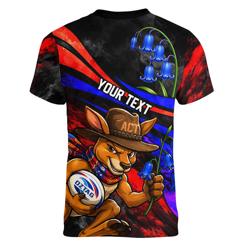 Personalized Australian Capital Territory Oztag Women V-Neck T-Shirt ACT Canberra Kangaroo Mascot Royal Bluebell