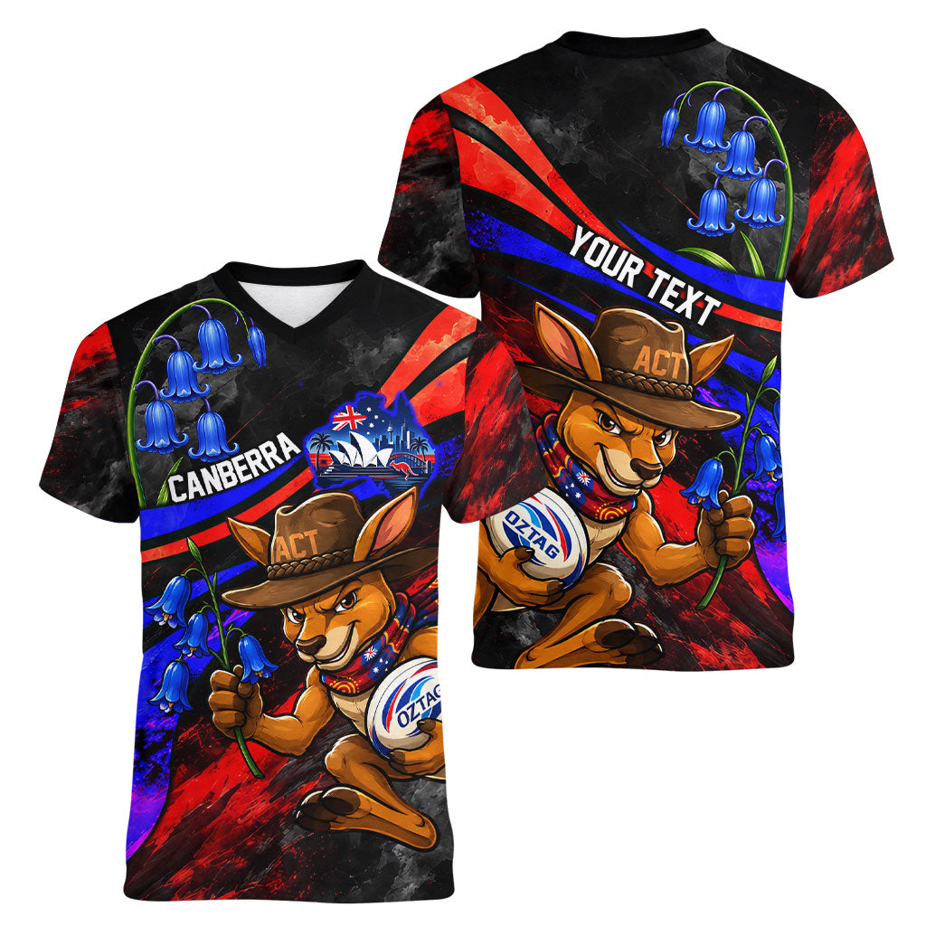 Personalized Australian Capital Territory Oztag Women V-Neck T-Shirt ACT Canberra Kangaroo Mascot Royal Bluebell