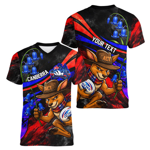 Personalized Australian Capital Territory Oztag Women V-Neck T-Shirt ACT Canberra Kangaroo Mascot Royal Bluebell