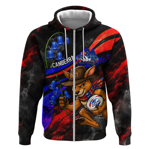 Personalized Australian Capital Territory Oztag Zip Hoodie ACT Canberra Kangaroo Mascot Royal Bluebell