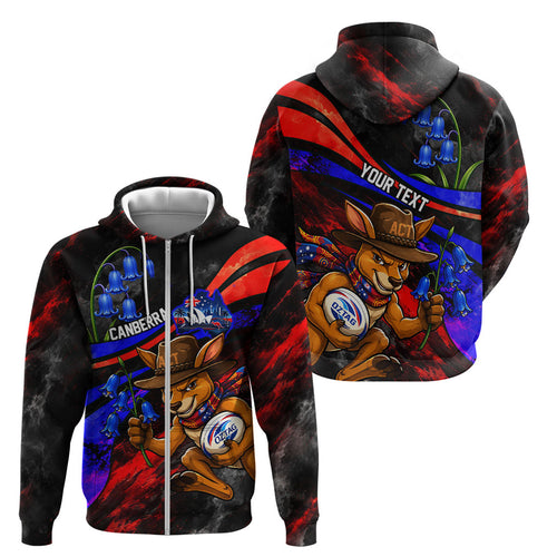 Personalized Australian Capital Territory Oztag Zip Hoodie ACT Canberra Kangaroo Mascot Royal Bluebell