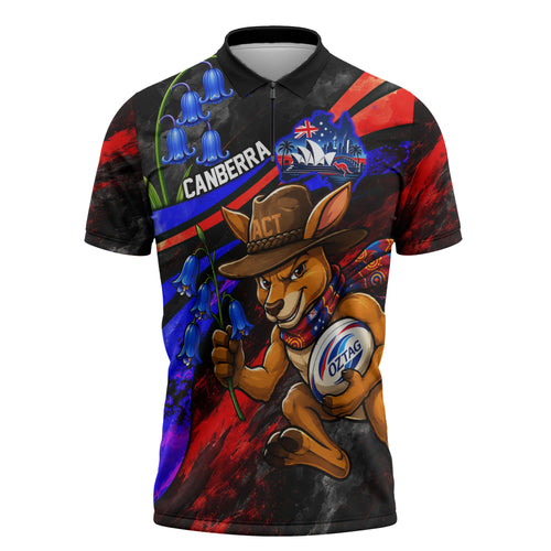 Personalized Australian Capital Territory Oztag Zipper Polo Shirt ACT Canberra Kangaroo Mascot Royal Bluebell