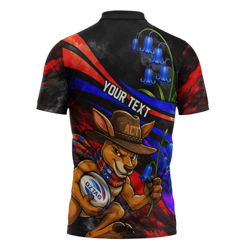 Personalized Australian Capital Territory Oztag Zipper Polo Shirt ACT Canberra Kangaroo Mascot Royal Bluebell