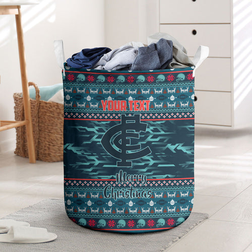 Personalized Carlton Blues Superhero Santa Christmas Laundry Basket Knit Pattern Festive Footy