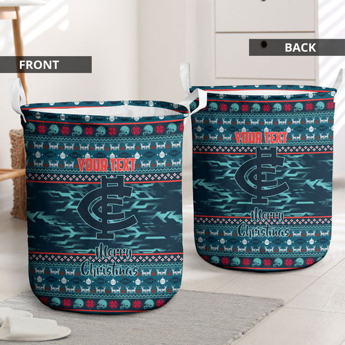 Personalized Carlton Blues Superhero Santa Christmas Laundry Basket Knit Pattern Festive Footy