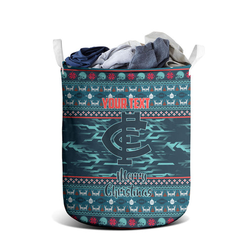Personalized Carlton Blues Superhero Santa Christmas Laundry Basket Knit Pattern Festive Footy