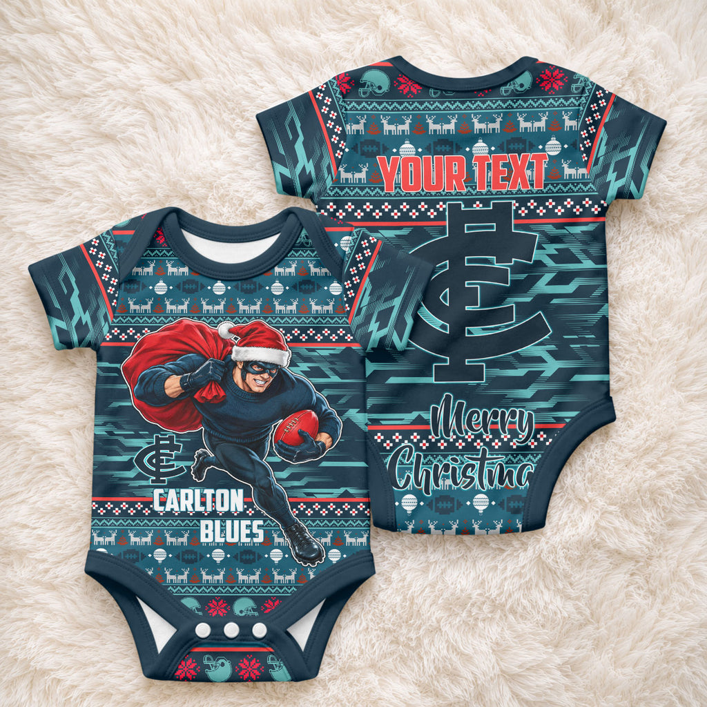 Personalized Carlton Blues Superhero Santa Christmas Baby Onesie Knit Pattern Festive Footy