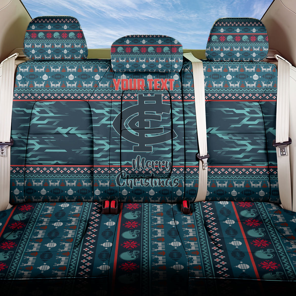 Personalized Carlton Blues Superhero Santa Christmas Back Car Seat Cover Knit Pattern Festive Footy
