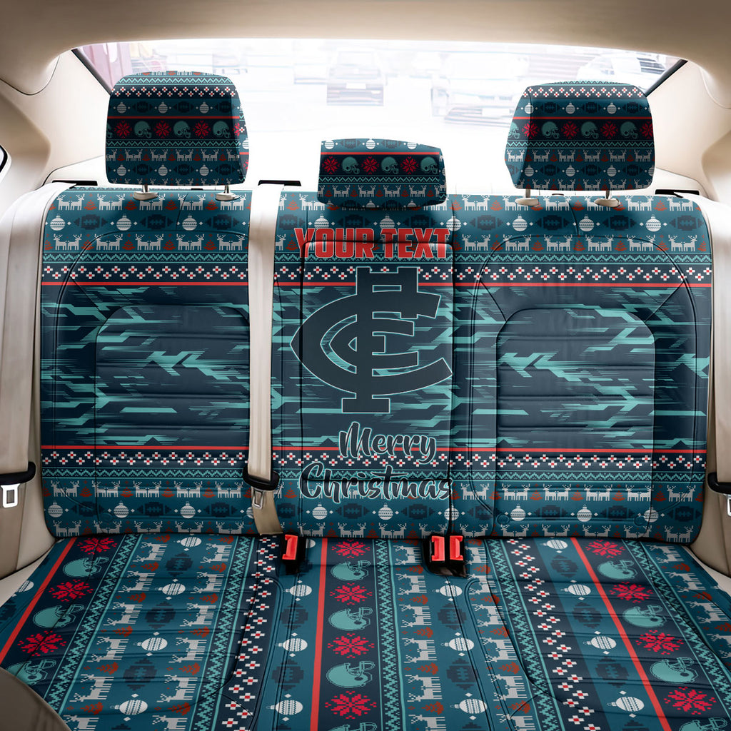 Personalized Carlton Blues Superhero Santa Christmas Back Car Seat Cover Knit Pattern Festive Footy