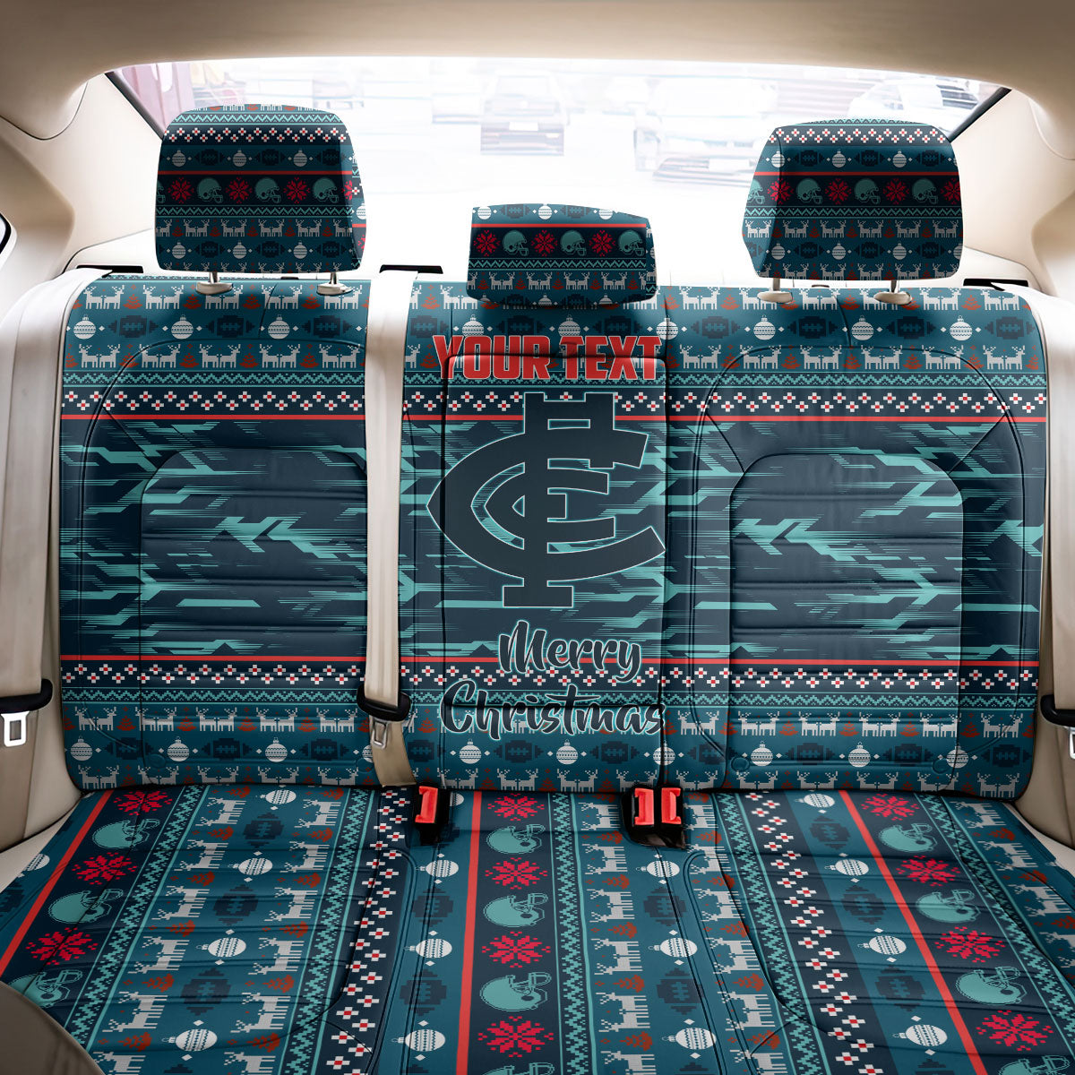 Personalized Carlton Blues Superhero Santa Christmas Back Car Seat Cover Knit Pattern Festive Footy