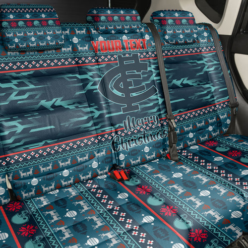 Personalized Carlton Blues Superhero Santa Christmas Back Car Seat Cover Knit Pattern Festive Footy