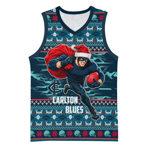 Personalized Carlton Blues Superhero Santa Christmas Basketball Jersey Knit Pattern Festive Footy