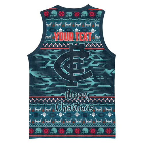 Personalized Carlton Blues Superhero Santa Christmas Basketball Jersey Knit Pattern Festive Footy
