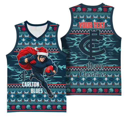 Personalized Carlton Blues Superhero Santa Christmas Basketball Jersey Knit Pattern Festive Footy