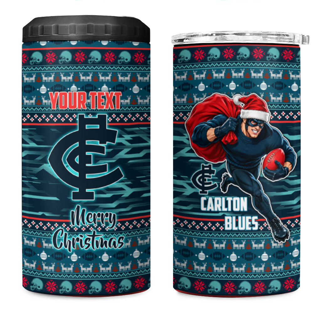 Personalized Carlton Blues Superhero Santa Christmas 4 in 1 Can Cooler Tumbler Knit Pattern Festive Footy