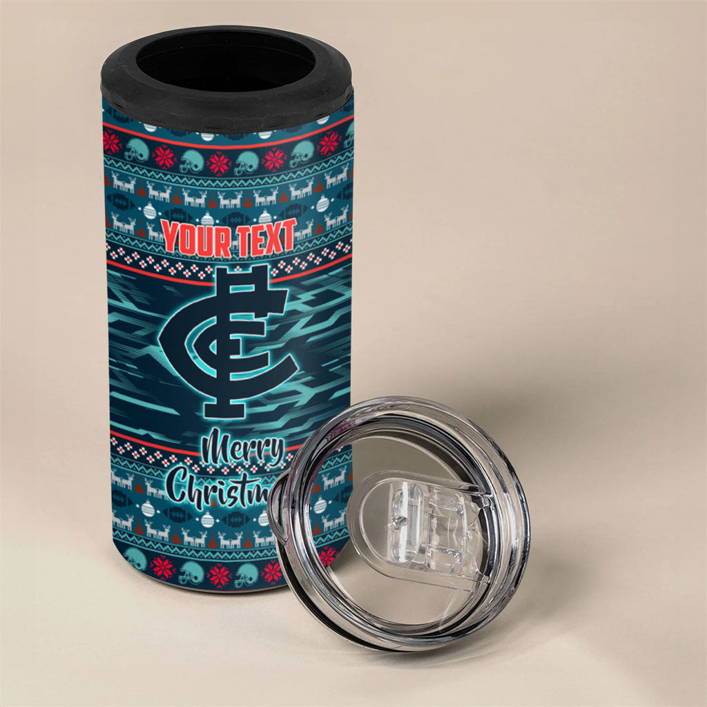 Personalized Carlton Blues Superhero Santa Christmas 4 in 1 Can Cooler Tumbler Knit Pattern Festive Footy