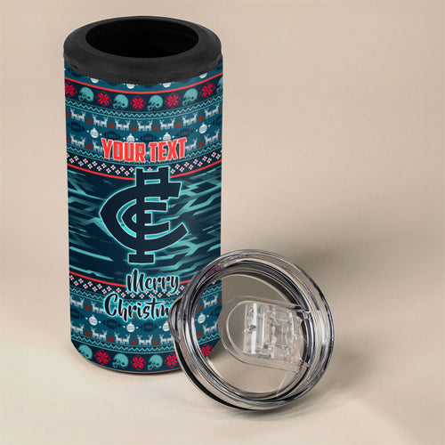 Personalized Carlton Blues Superhero Santa Christmas 4 in 1 Can Cooler Tumbler Knit Pattern Festive Footy