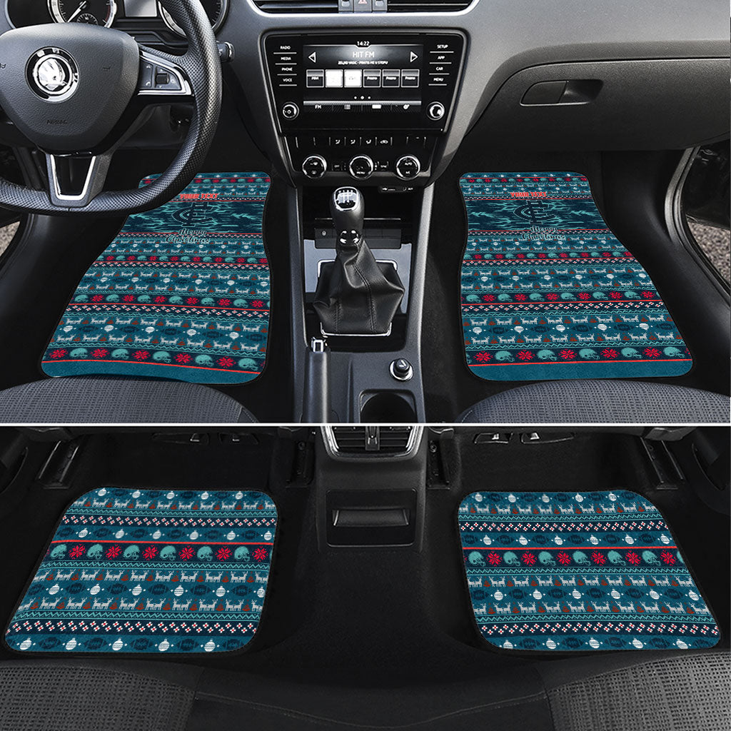 Personalized Carlton Blues Superhero Santa Christmas Car Mats Knit Pattern Festive Footy