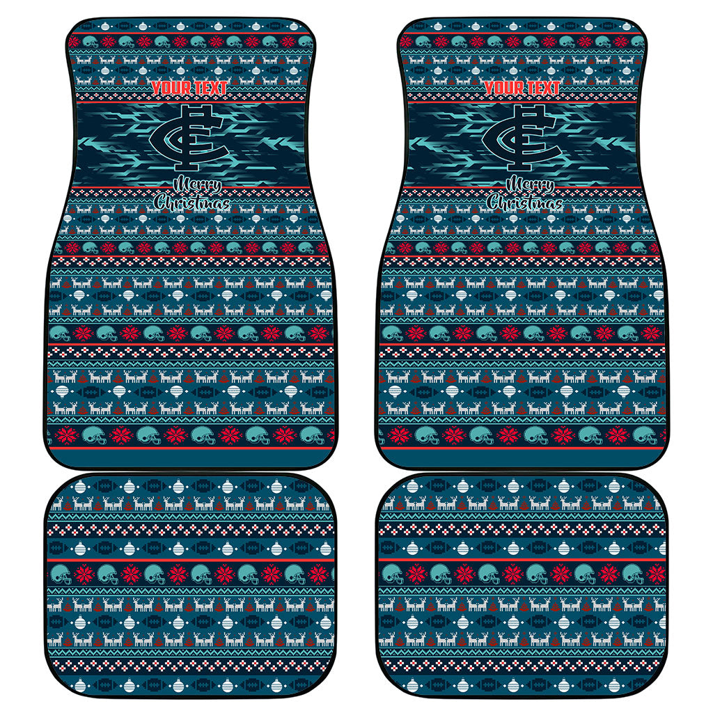 Personalized Carlton Blues Superhero Santa Christmas Car Mats Knit Pattern Festive Footy