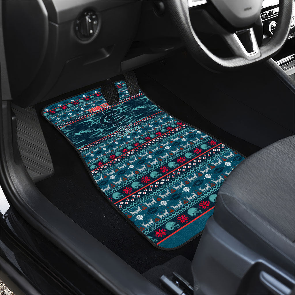 Personalized Carlton Blues Superhero Santa Christmas Car Mats Knit Pattern Festive Footy