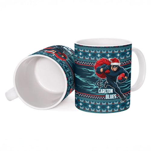Personalized Carlton Blues Superhero Santa Christmas Ceramic Mug Knit Pattern Festive Footy