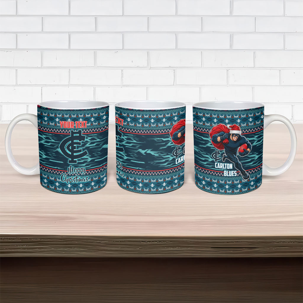 Personalized Carlton Blues Superhero Santa Christmas Ceramic Mug Knit Pattern Festive Footy