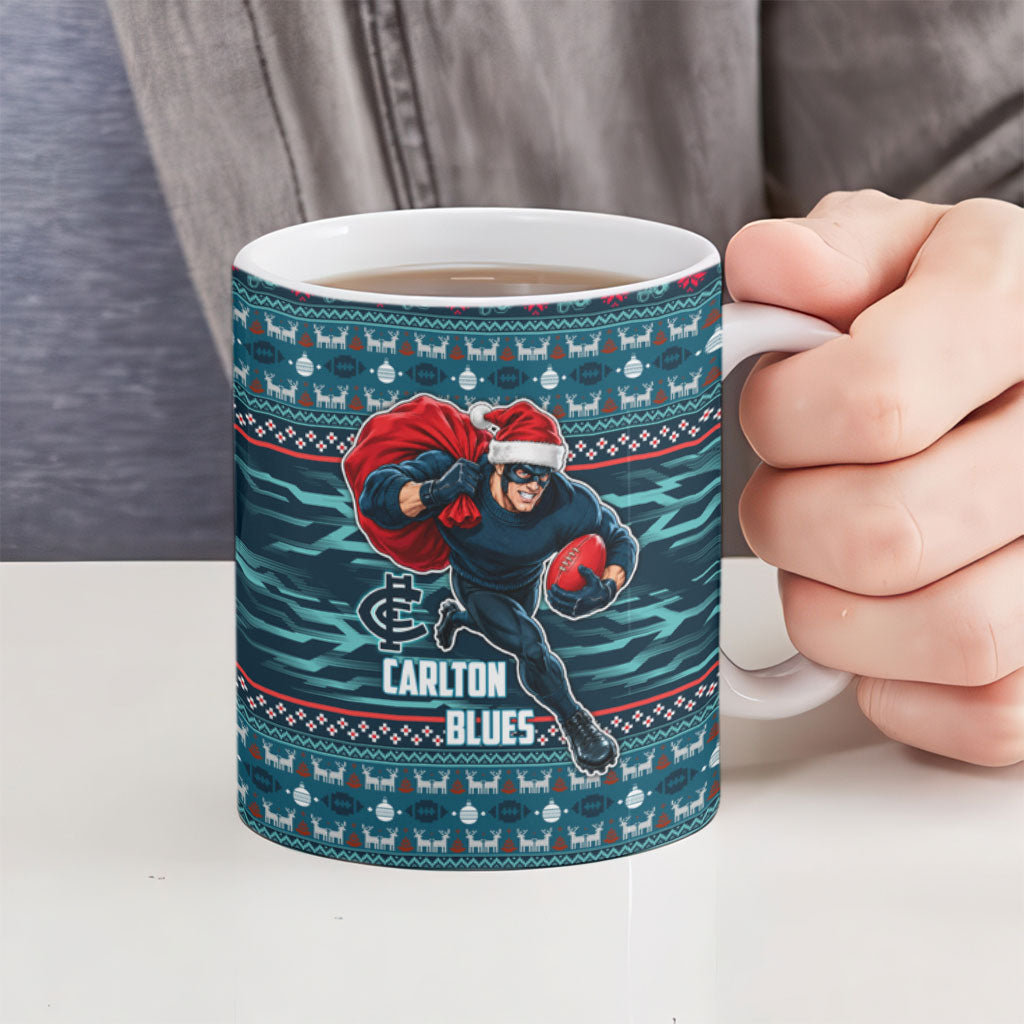 Personalized Carlton Blues Superhero Santa Christmas Ceramic Mug Knit Pattern Festive Footy