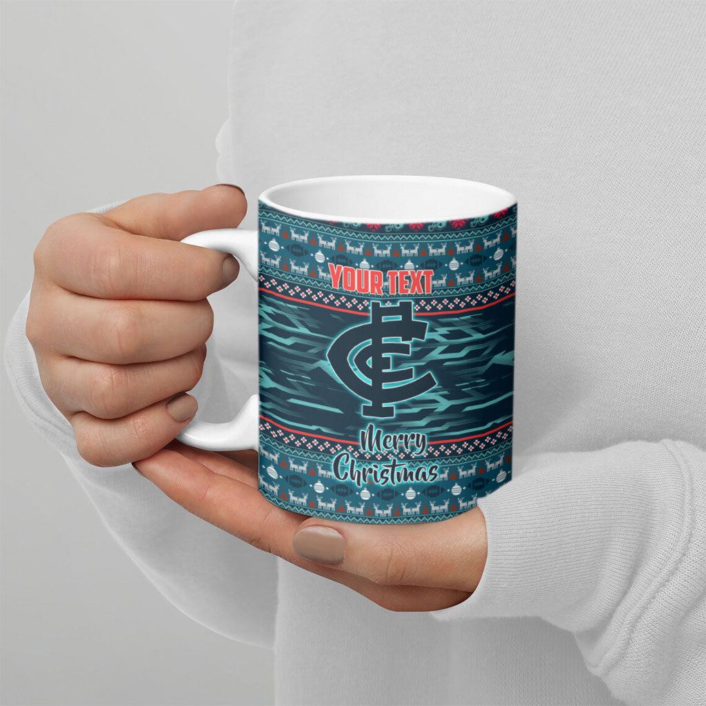 Personalized Carlton Blues Superhero Santa Christmas Ceramic Mug Knit Pattern Festive Footy