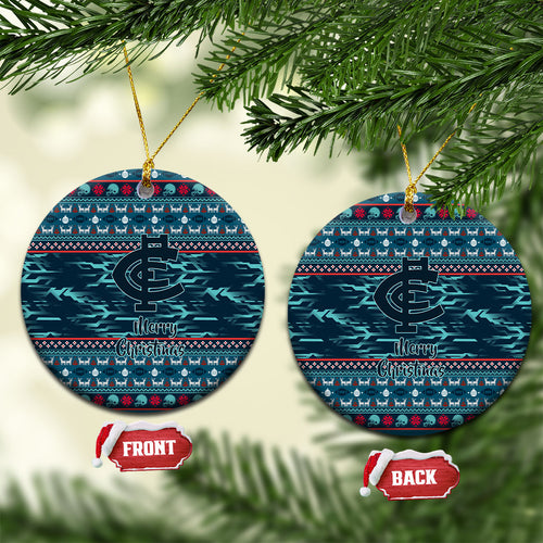 Carlton Blues Superhero Santa Christmas Ceramic Ornament Knit Pattern Festive Footy