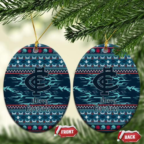 Carlton Blues Superhero Santa Christmas Ceramic Ornament Knit Pattern Festive Footy