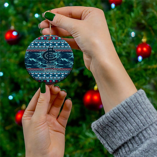 Carlton Blues Superhero Santa Christmas Ceramic Ornament Knit Pattern Festive Footy