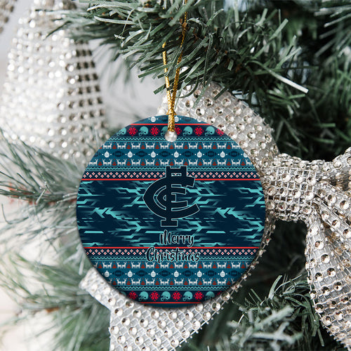 Carlton Blues Superhero Santa Christmas Ceramic Ornament Knit Pattern Festive Footy