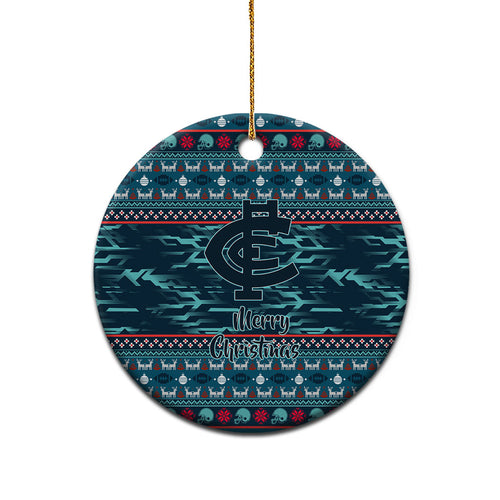 Carlton Blues Superhero Santa Christmas Ceramic Ornament Knit Pattern Festive Footy