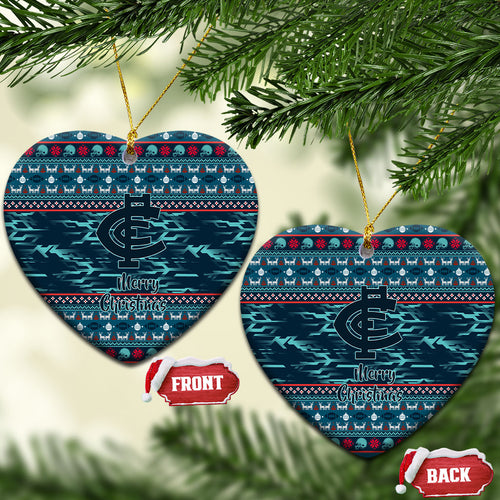 Carlton Blues Superhero Santa Christmas Ceramic Ornament Knit Pattern Festive Footy