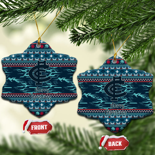 Carlton Blues Superhero Santa Christmas Ceramic Ornament Knit Pattern Festive Footy