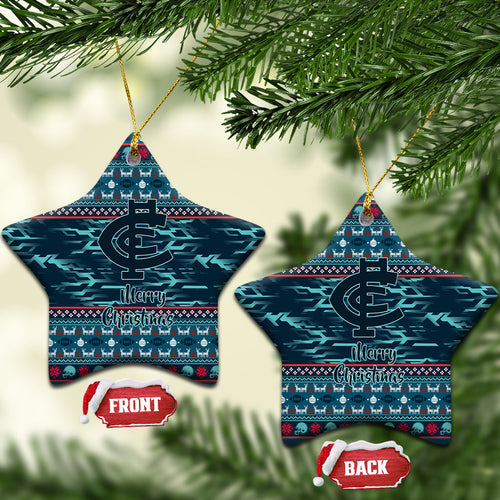 Carlton Blues Superhero Santa Christmas Ceramic Ornament Knit Pattern Festive Footy
