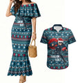 Personalized Carlton Blues Superhero Santa Christmas Couples Matching Mermaid Dress and Hawaiian Shirt Knit Pattern Festive Footy