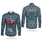 Personalized Carlton Blues Superhero Santa Christmas Couples Matching Short Sleeve Bodycon Dress and Long Sleeve Button Shirt Knit Pattern Festive Footy