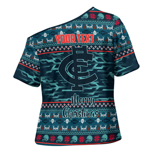 Personalized Carlton Blues Superhero Santa Christmas Cross Shoulder Shirt Knit Pattern Festive Footy
