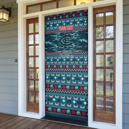 Personalized Carlton Blues Superhero Santa Christmas Door Cover Knit Pattern Festive Footy